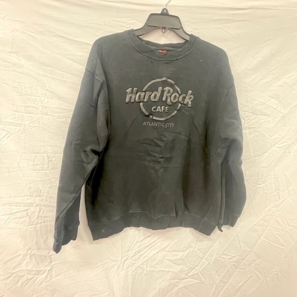 Y2K Hard Rock Cafe Atlantic City Puff Print Sweatshirt XL Charcoal Black